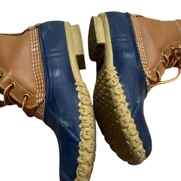L.L. Bean Womens Duck Boots Tan Blue Leather Waterproof Snow Ankle Boots Size 7M - Picture 8 of 14